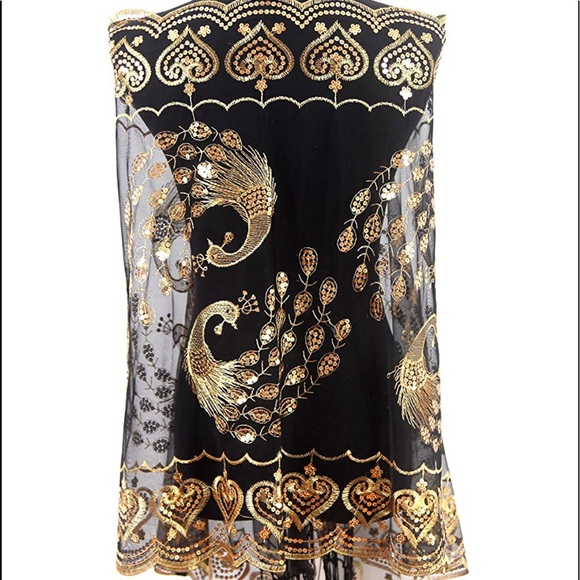 Peacocks Sequin Cape Evening Shawl Wrap - Picture 11 of 13